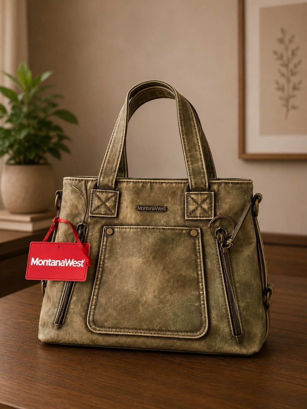 Montana West Olive Green Everyday Tote - Picture 3 of 4